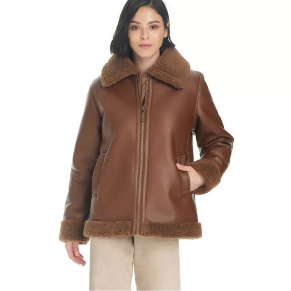 Koolaburra by UGG Womens Brown Faux Fur Motorcycle Shearling Jacket size Small